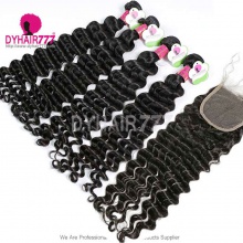 Best Match 4x4/5x5 Top Lace Closure With 4 or 3 Bundles Standard Virgin Malaysian Deep Wave Human Hair Extensions