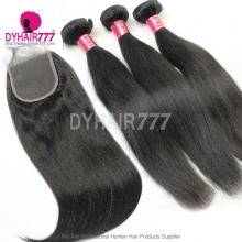 Best Match 4x4/5x5 Top Lace Closure With 3 or 4 Bundles Standard Virgin Remy Hair Malaysian Silky Straight Hair Extensions