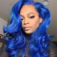 Stylist Wig As Picture 100% Virgin Human Hair Wavy Signal Blue 130% Density