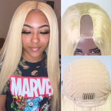 Color 613# U Part Wigs V Part Wigs 200% Density Blonde Straight Virgin Human Hair Wigs