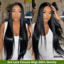 Transparent 4x4 Lace Closure Wigs 200% Density Glueless Wear Go Lightly Plucked Bleached Lace Wig 100% Unprocessed Virgin Human Hair
