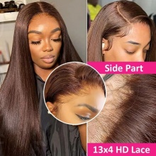 Glueless Chocolate Brown Color 4# HD Swiss 13x4 Lace Wigs 200% Density Virgin Human Hair Wigs