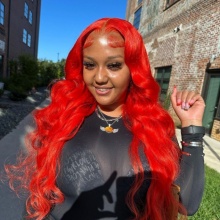 Red Color 180% density 13x4 Lace Wig Virgin Human Hair Straight With Natural Hairline