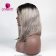 150% Density Bob Lace Front Wig Ombre Color 1B/Grey Straight Virgin Human Lace Wig