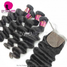 Best Match 4*4 Silk Base Closure With 3 or 4 Bundles Royal Virgin Brazilian Loose Wave Human Hair Extensions