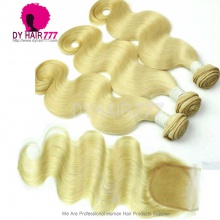 Best Match 4x4/5x5 Top Lace Closure With 3 or 4 Bundle Body Wave Royal Virgin Human Hair Extensions #613 Blonde