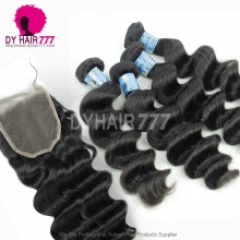 Best Match 4x4/5x5 Top Lace Closure With 4 or 3 Bundles Virgin Peruvian Loose Wave 14A Royal Grade Human Hair Extensions