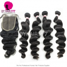 Best Match Top Lace Closure With 4 or 3 Bundles Standard Virgin Peruvian Loose Wave Human Hair Extensions