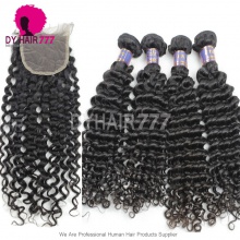 Best Match 4x4/5x5 Top Lace Closure With 3 or 4 Bundles Cambodian Deep Curly Standard Virgin Human Hair Extensions
