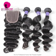 Royal 3 or 4 Bundles Cambodian Virgin Hair Loose Wave With 4x4/5x5 Top Lace Closure Hair Weft Best Match 