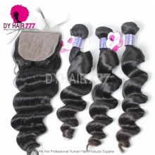 Royal 4 or 3 Bundles Cambodian Virgin Human Hair Loose Wave With 4*4 Silk Base Closure Best Match