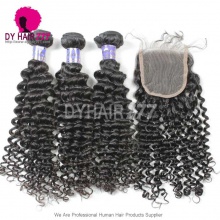 Royal 3 or 4 Bundles Deep Curly Cambodian Virgin Human Hair With Lace Top Closure Best Match
