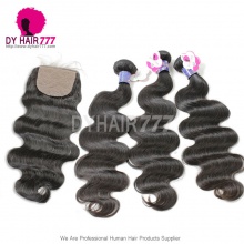 Royal Cambodian Virgin Hair 3 or 4 Bundles Body Wave With 4*4 Silk Base Closure Best Match