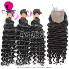 Best Match 4*4 Silk Base Closure With 4 or 3 Bundles Royal Virgin Remy Hair Burmese deep wave Hair Extensions