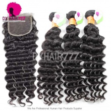 Best Match Top Lace Closure With 3 or 4 Bundles Indian Deep Wave Standard Virgin Human Hair Extensions