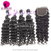 Best Match Royal 3 or 4 Bundles Cambodian Virgin Hair Deep Wave With Top Lace Closure Hair Extensions