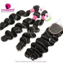 Best Match 4x4/5x5 Top Lace Closure With 3 or 4 Bundles Malaysian Loose Wave Standard Virgin Human Hair Extensions