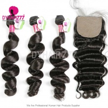 Best Match 4*4 Silk Base Closure With 3 or 4 Bundles Malaysian Loose Wave Standard Virgin Human Hair Extensions