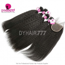 Best Match Royal 3 or 4 Bundles Brazilian Virgin Hair Kinky Straight With Top Lace Closure Hair Extensions