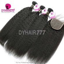 Best Match Royal 3 or 4 Bundles European Virgin Hair Kinky Straight With Top Lace Closure Hair Extensions