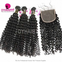 Best Match 4x4/5x5 Top Lace Closure With 3 or 4 Bundle European Deep Curly Royal Virgin Human Hair Extensions