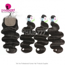 Best Match 4*4 Silk Base Closure With 3 or 4 Bundles Standard Virgin Hair Peruvian Body Wave Human Hair Extenions