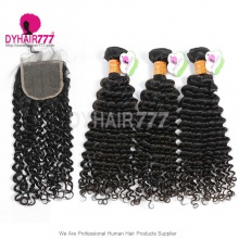 Best Match Top Lace Closure With 3 or 4 Bundles Indian Deep Curly Standard Virgin Human Hair Extensions