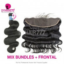Lace Frontal With 3 Bundles Peruvian Body Wave Royal Virgin Human Hair Extensions