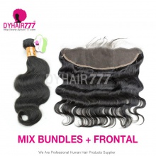 13x4 Lace Frontal With 3 or 4 Bundles Indian Body Wave Standard Virgin Hair Human Hair Extenions