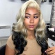 Stylist Wig As Picture 100% Virgin Human Hair Wavy Blonde Roots Ombre Hair 130% Density