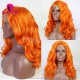 Stylist Wig As Picture 100% Virgin Human Hair Wavy Luminous orange 130% Density