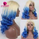 Stylist Wig As Picture 100% Virgin Human Hair Body Wave Blonde Ombre Signal Blue 130% Density