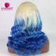 Stylist Wig As Picture 100% Virgin Human Hair Body Wave Blonde Ombre Signal Blue 130% Density