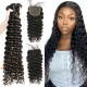 Best Match 4x4/5x5 Top Lace Closure With 3 or 4 Bundles Brazilian Deep Wave Standard Virgin Human Hair Extensions