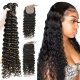 Best Match 4*4 Silk Base Closure With 3 or 4 Bundles Brazilian Deep Wave 13A Standard Grade Virgin Human Hair Extensions
