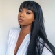 Full Machine Made Wigs With Bangs 200% Density Human Hair Wigs 100% Human Hair Natural Color