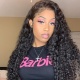 Color 1B# 13*4 Lace Frontal Wigs Deep Curly 180% Density Top Quality Virgin Human Hair with elastic band