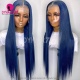 Dark Blue Color Lace Front Wig 180% Density Straight Hair Virgin Human Lace Wig