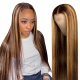 Highlights P4/27 Lace Frontal Wigs 150% Density Straight Body Wave Virgin Human Hair With Natural Hairline