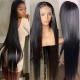 Stock Clearance Color 1B# 13*4 Lace Frontal Wigs Straight Hair 130% Density Top Quality Virgin Human Hair With Elastic Band 