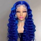 Dark Blue Color Lace Front Wig 180% Density Straight Hair Virgin Human Lace Wig