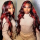 Color 1B# with Color Red Higlights Lace Frontal Wigs 150% Density Virgin Human Hair