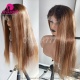 Highlights Honey Brown Color Lace Frontal Wigs 180% Density Straight Virgin Human Hair