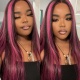 Purple Pink Highlight Color Lace Frontal Wigs 150% Density Body Wave Straight Hair Virgin Human Hair