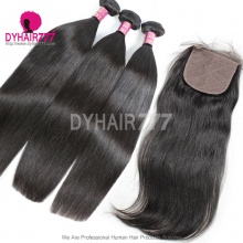 Best Match 4*4 Silk Base Closure With 3 or 4 Bundles Royal Virgin Remy Hair Brazilian Silky Straight Hair Extensions
