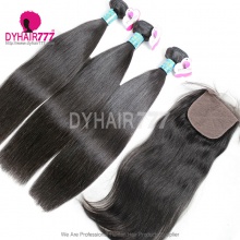 Best Match 4*4 Silk Base Closure With 4 or 3 Bundles Peruvian Silky Straight Hair Royal Virgin Remy Hair Extensions