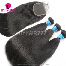 Best Match Top Lace Closure With 4 or 3 Bundles Peruvian Silky Straight Hair Standard Virgin Remy Hair Extensions