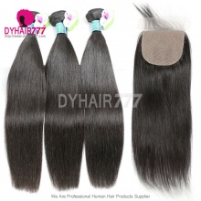 Best Match 4*4 Silk Base Closure With 3 or 4 Bundles Standard Virgin Remy Hair Peruvian Silky Straight Hair Extensions