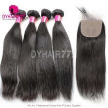 Best Match 4*4 Silk Base Closure With 3 or 4 Bundles Standard Virgin Remy Hair Malaysian Silky Straight Hair Extensions