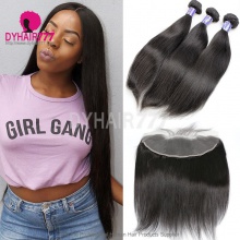 13x4 Lace Frontal With 3 or 4 Bundle Cambodian Silky Straight Hair Standard Virgin Remy Hair Extensions